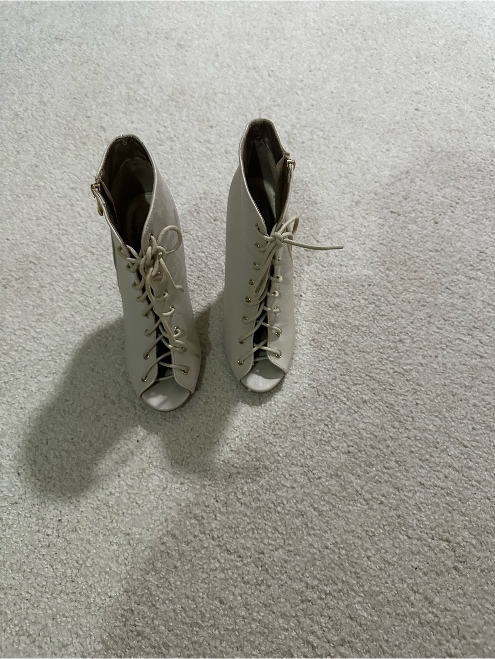 Charlotte Russe Cream Lace-Up Open-Toe Ankle Heeled Boots